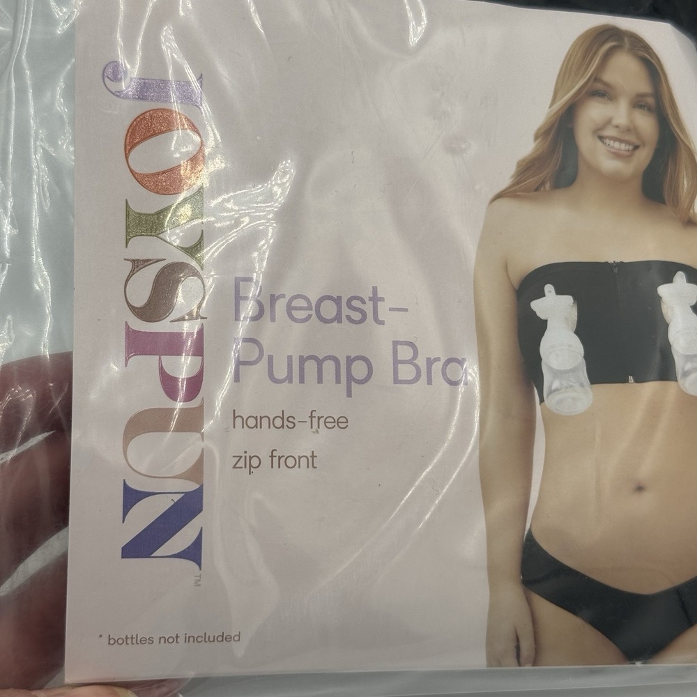 Joyspun Breast Pump Bra Hands-Free Zip Front Black Maternity Pumping Bandeau‎ LG
